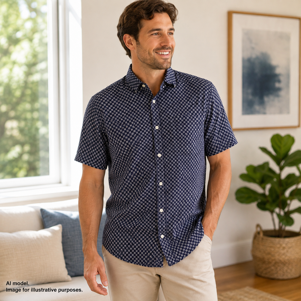Murano Baird McNutt Linen Shirt Mens Medium Geometric Short Sleeve Button Front